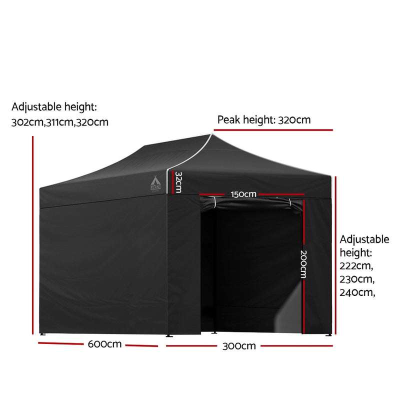 Danoz Direct - Instahut Gazebo 3x6 Pop Up Marquee Folding Tent Wedding Gazebos Camping Outdoor Shade Canopy Black