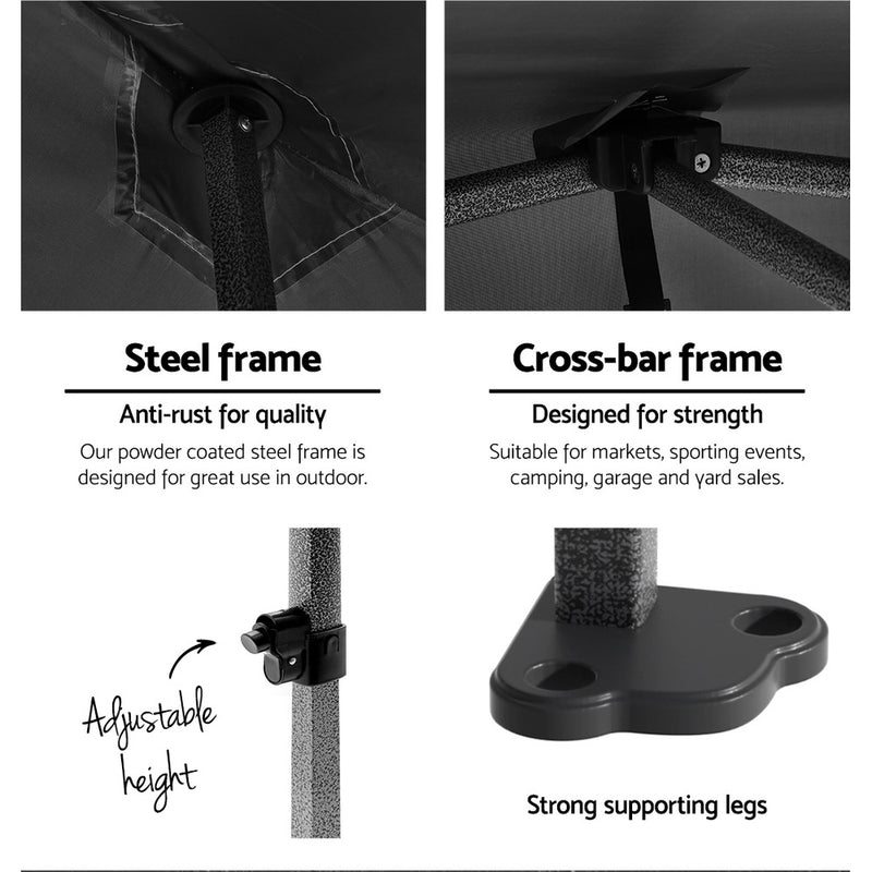 Danoz Direct - Instahut Gazebo 3x6 Pop Up Marquee Folding Tent Wedding Gazebos Camping Outdoor Shade Canopy Black