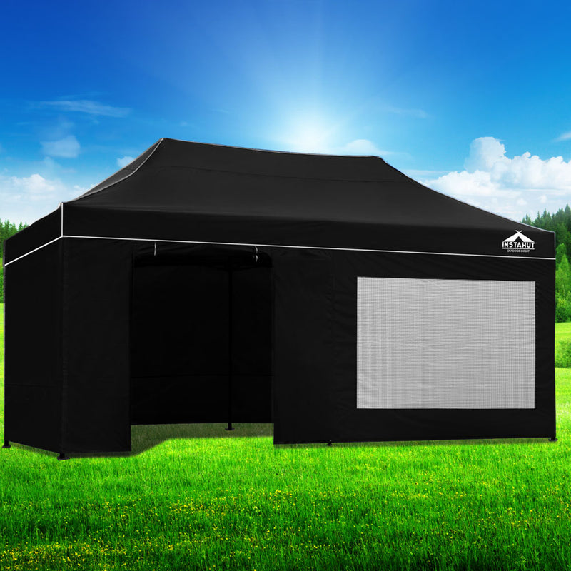 Danoz Direct - Instahut Gazebo 3x6 Pop Up Marquee Folding Tent Wedding Gazebos Camping Outdoor Shade Canopy Black