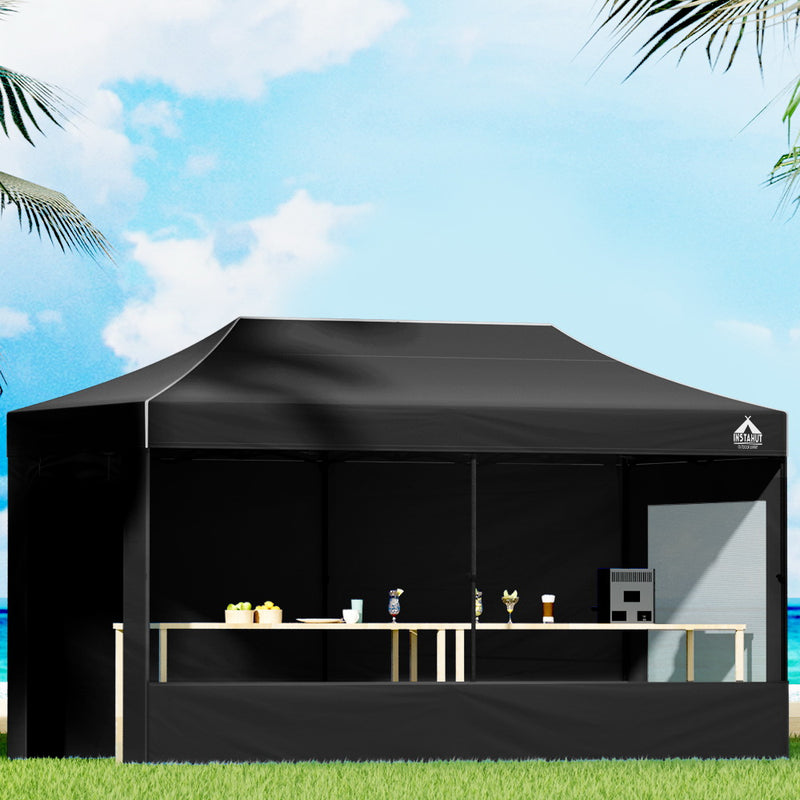 Danoz Direct - Instahut Gazebo 3x6 Pop Up Marquee Folding Tent Wedding Gazebos Camping Outdoor Shade Canopy Black