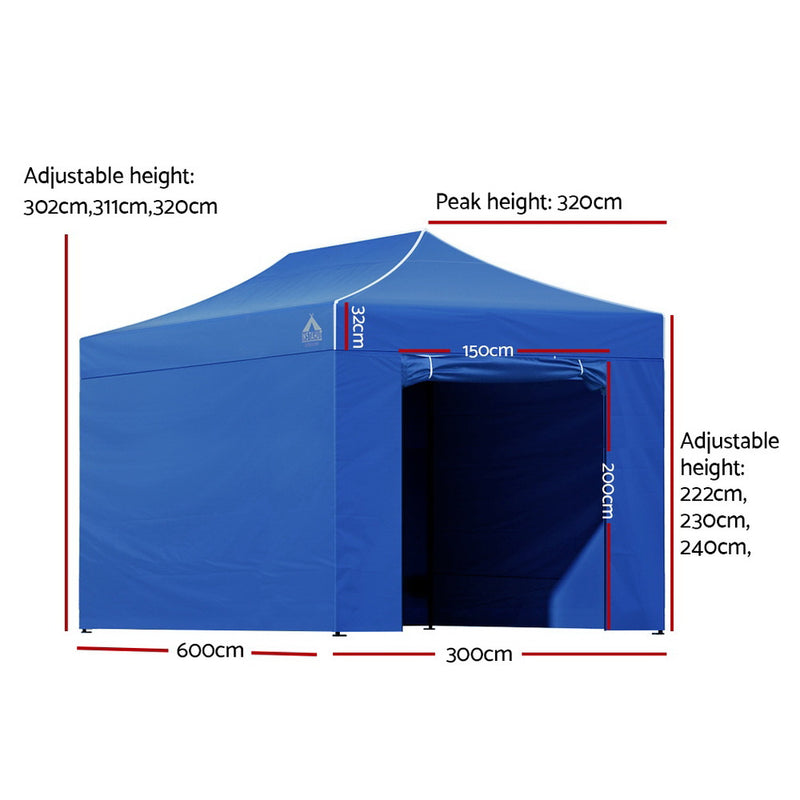 Danoz Outdoors ⛺ Instahut Gazebo 3x6 Pop Up Marquee Folding Tent Wedding Gazebos Camping Outdoor Shade Canopy Blue