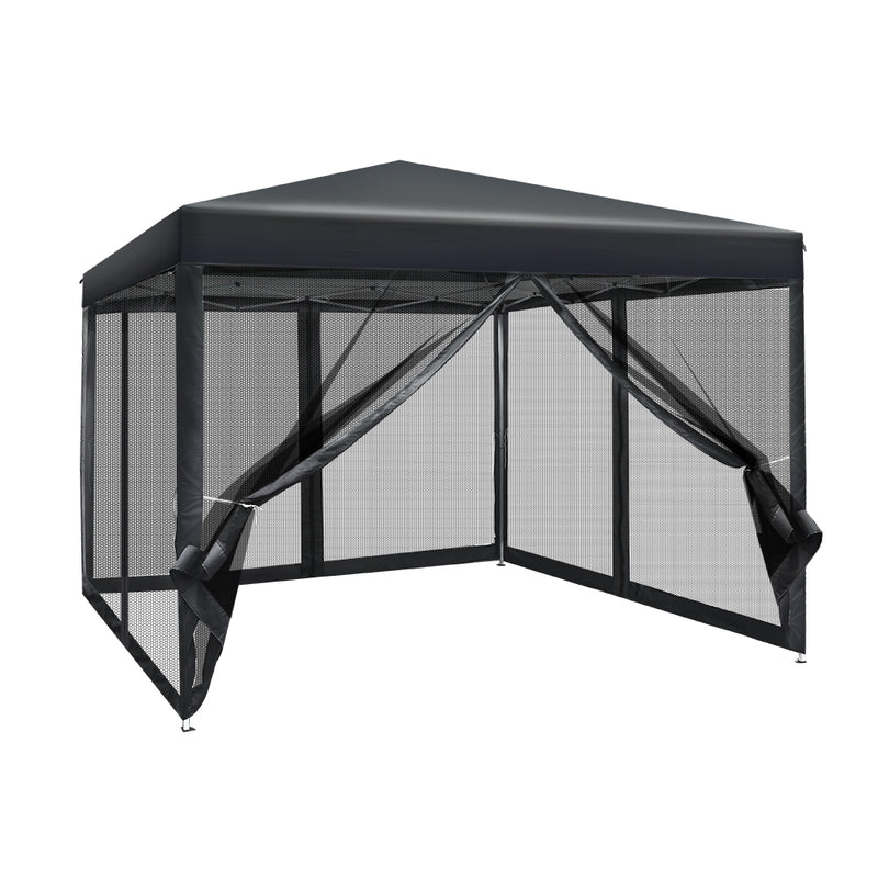 Danoz Outdoors - Instahut Gazebo Pop Up Marquee 3x3m Wedding Party Outdoor Camping Tent Canopy Shade Mesh Wall Black