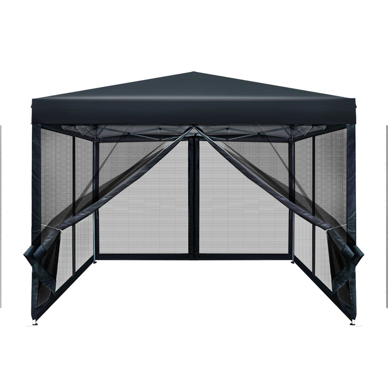Danoz Outdoors - Instahut Gazebo Pop Up Marquee 3x3m Wedding Party Outdoor Camping Tent Canopy Shade Mesh Wall Black