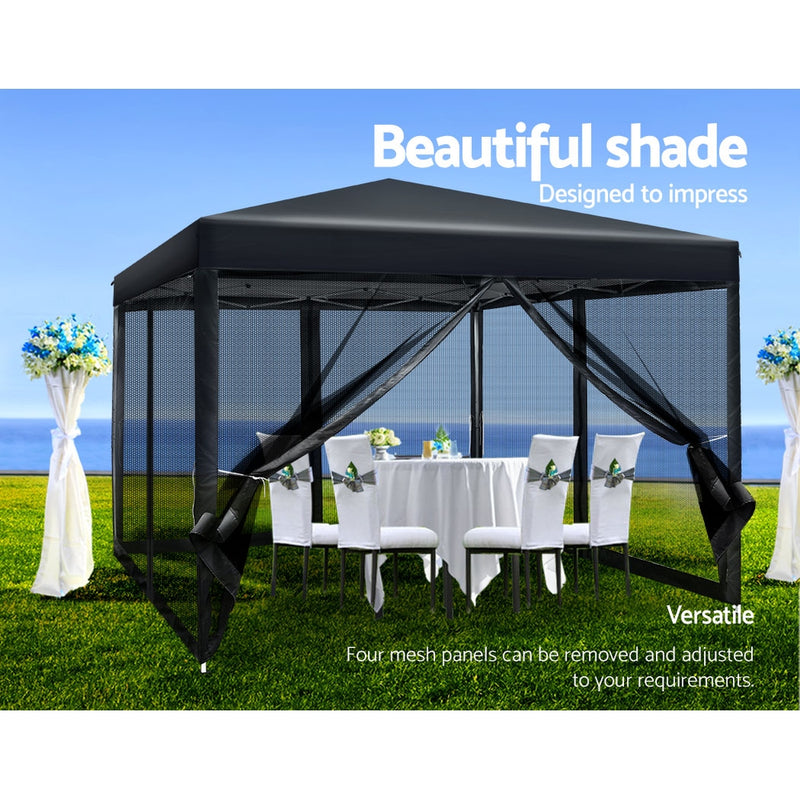 Danoz Outdoors - Instahut Gazebo Pop Up Marquee 3x3m Wedding Party Outdoor Camping Tent Canopy Shade Mesh Wall Black