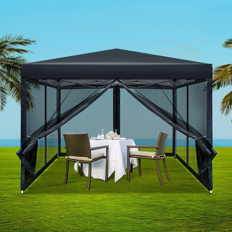 Danoz Outdoors - Instahut Gazebo Pop Up Marquee 3x3m Wedding Party Outdoor Camping Tent Canopy Shade Mesh Wall Black