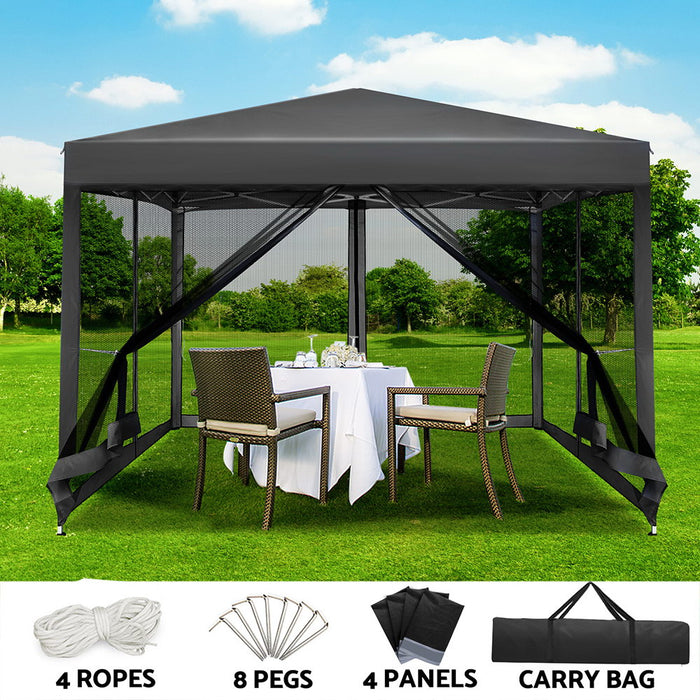 Danoz Outdoors - Instahut Gazebo Pop Up Marquee 3x3m Wedding Party Outdoor Camping Tent Canopy Shade Mesh Wall Grey