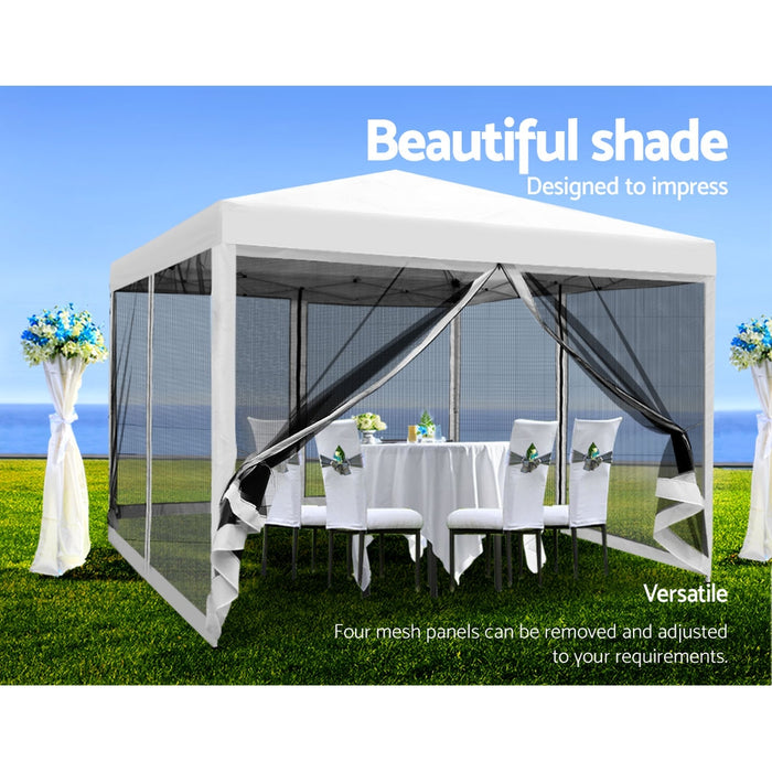 Danoz Outdoors - Instahut Gazebo Pop Up Marquee 3x3m Wedding Party Outdoor Camping Tent Canopy Shade Mesh Wall White