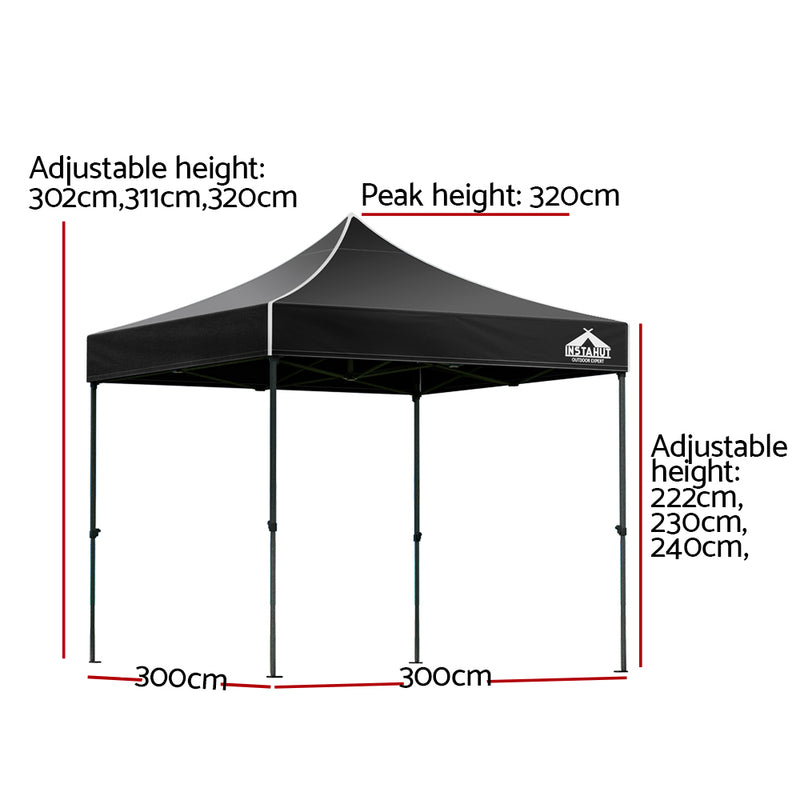 Danoz Outdoors ⛺ Instahut Gazebo Pop Up 3x3m w/Base Podx4 Marquee Folding Outdoor Wedding Camping Tent Shade Canopy Black