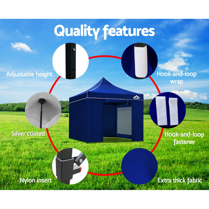 Danoz Outdoors - Instahut Gazebo Pop Up Marquee 3x3 Folding Tent Outdoor Camping 500D Oxford Blue