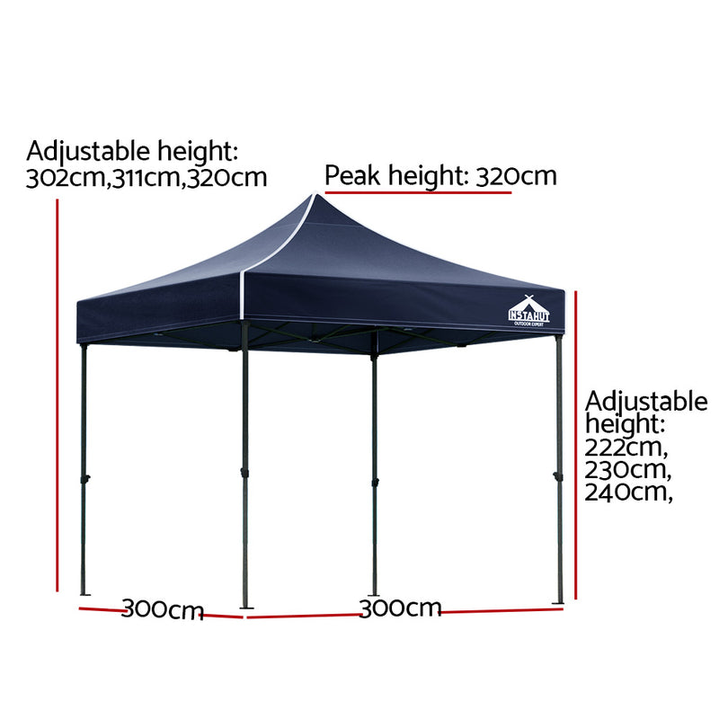 Danoz Outdoors ⛺ Instahut Gazebo Pop Up 3x3m w/Base Podx4 Marquee Folding Outdoor Wedding Camping Tent Shade Canopy Navy