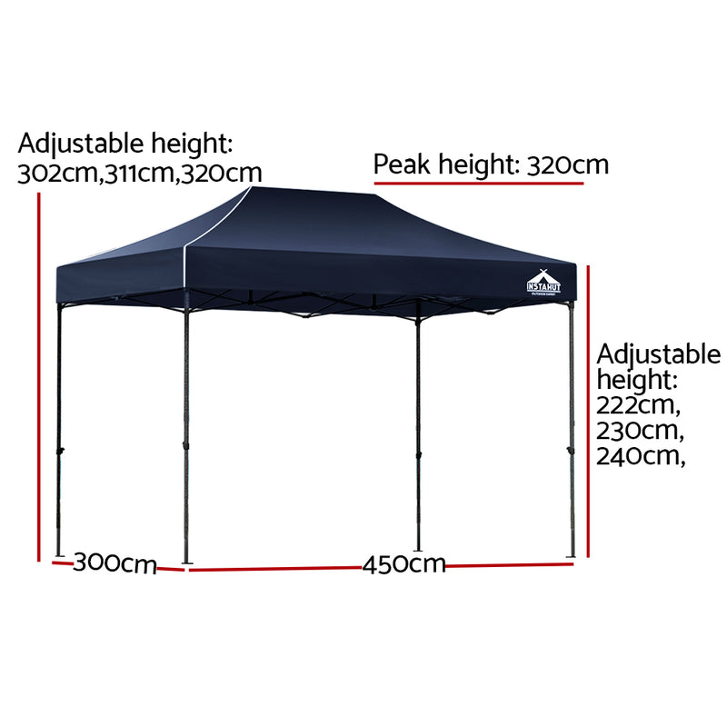 Danoz Direct - Instahut Gazebo Pop Up 3x4.5m w/Base Podx4 Marquee Folding Outdoor Wedding Camping Tent Shade Canopy Navy