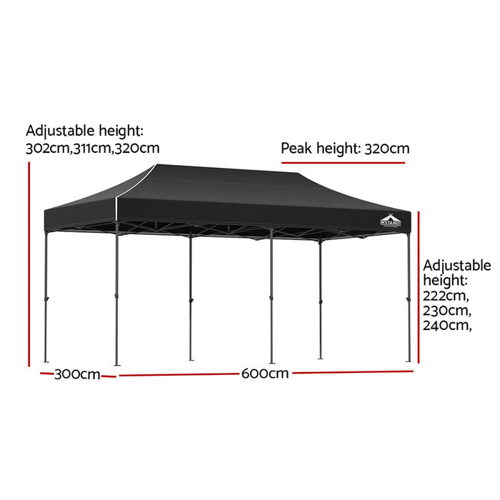 Danoz Outdoors ⛺ Instahut Gazebo Pop Up Marquee 3x6m Folding Tent Wedding Outdoor Camping Canopy Gazebos Shade Black