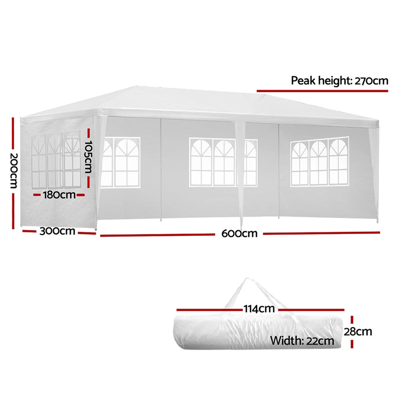 Danoz Outdoors ⛺ Instahut Gazebo 3x6m Marquee Wedding Party Tent Outdoor Camping Side Wall Canopy 4 Panel White