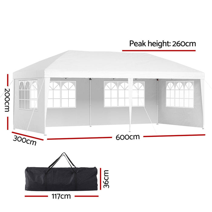 Danoz Outdoors - Instahut Gazebo Pop Up Marquee 3x6m Wedding Party Outdoor Camping Tent Canopy Side Wall White