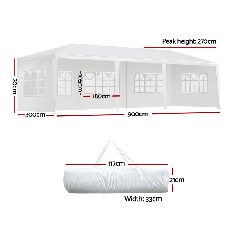 Danoz Outdoors - Instahut Gazebo 3x9m Marquee Wedding Party Tent Outdoor Camping Side Wall Canopy 5 Panel White