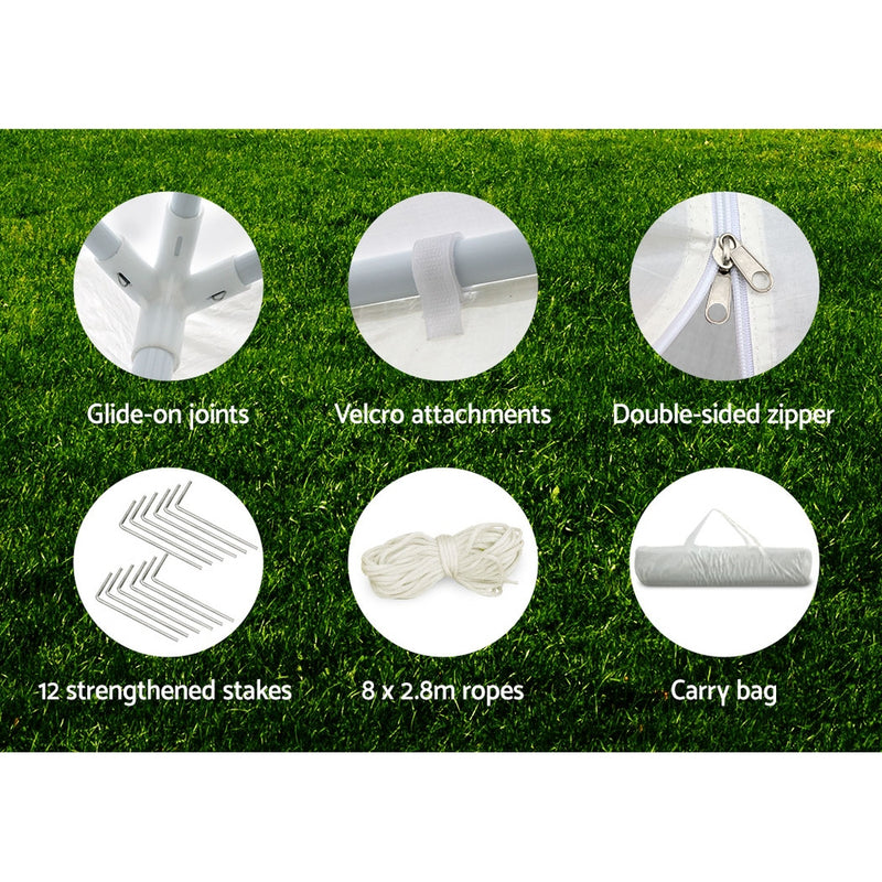 Danoz Outdoors - Instahut Gazebo 3x9m Marquee Wedding Party Tent Outdoor Camping Side Wall Canopy 5 Panel White