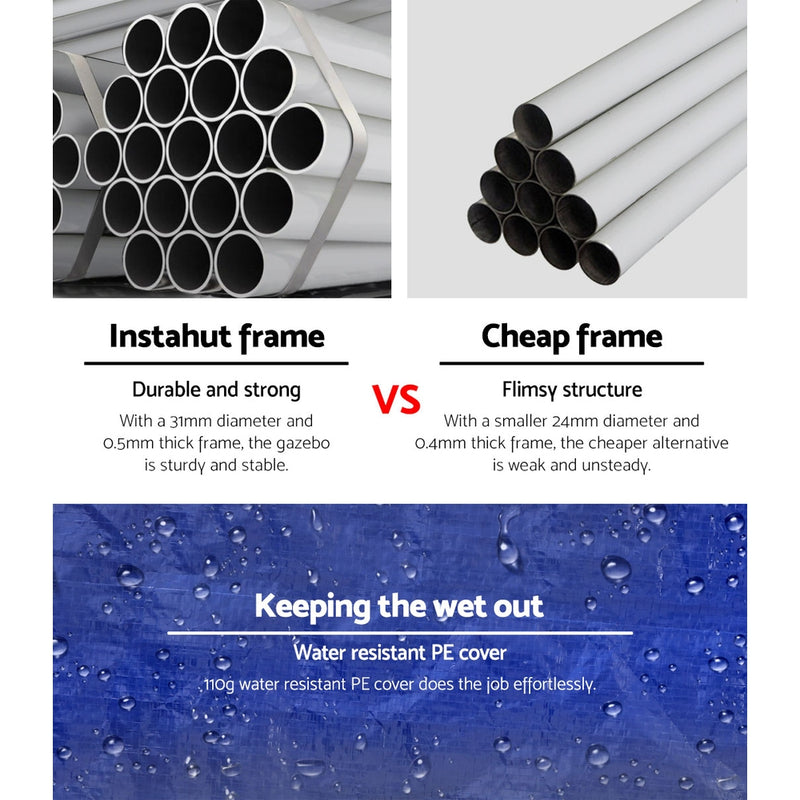 Danoz Outdoors ⛺ Instahut Gazebo 3x9m Marquee Wedding Party Tent Outdoor Camping Side Wall Canopy 8 Panel Blue
