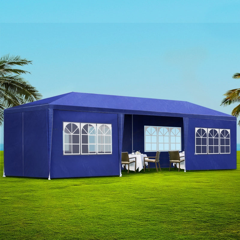 Danoz Outdoors ⛺ Instahut Gazebo 3x9m Marquee Wedding Party Tent Outdoor Camping Side Wall Canopy 8 Panel Blue