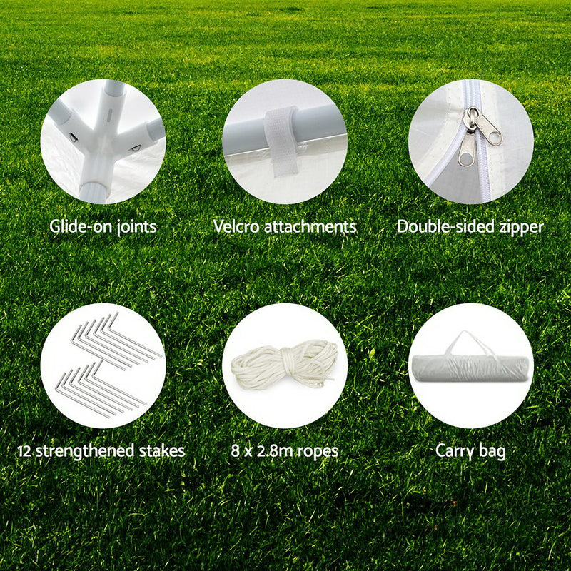 Danoz Outdoors ⛺ Instahut Gazebo 3x9m Marquee Wedding Party Tent Outdoor Camping Side Wall Canopy 8 Panel White