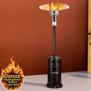 Outdoor patio heater with a brown background
