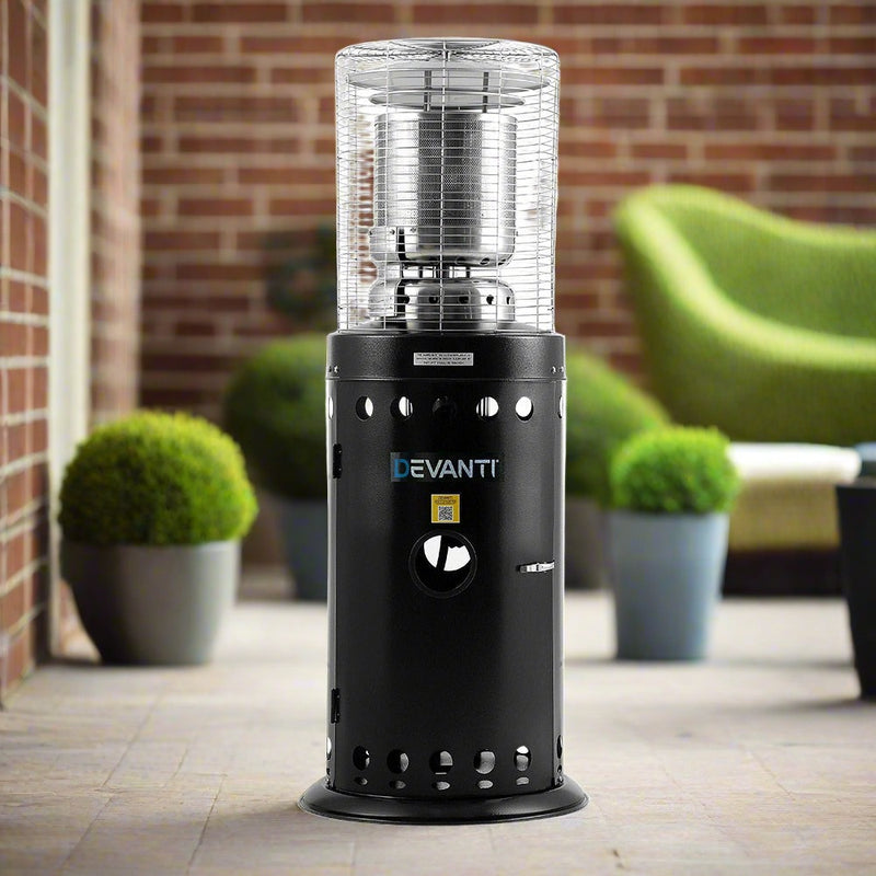 Danoz Direct - Devanti Outdoor Gas Patio Heater in black! For chilly nights, this heater provides powerful heat, gas-fueled design