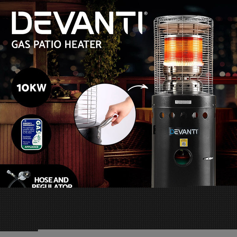 Danoz Direct - Devanti Outdoor Gas Patio Heater in black! For chilly nights, this heater provides powerful heat, gas-fueled design