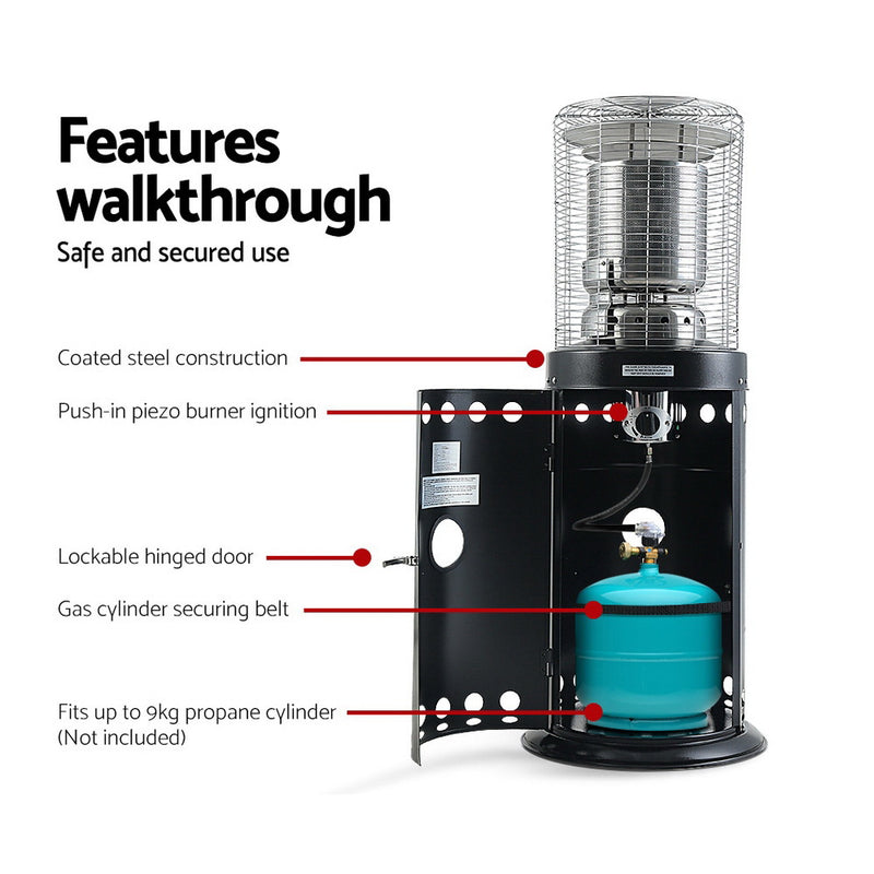 Danoz Direct - Devanti Outdoor Gas Patio Heater in black! For chilly nights, this heater provides powerful heat, gas-fueled design