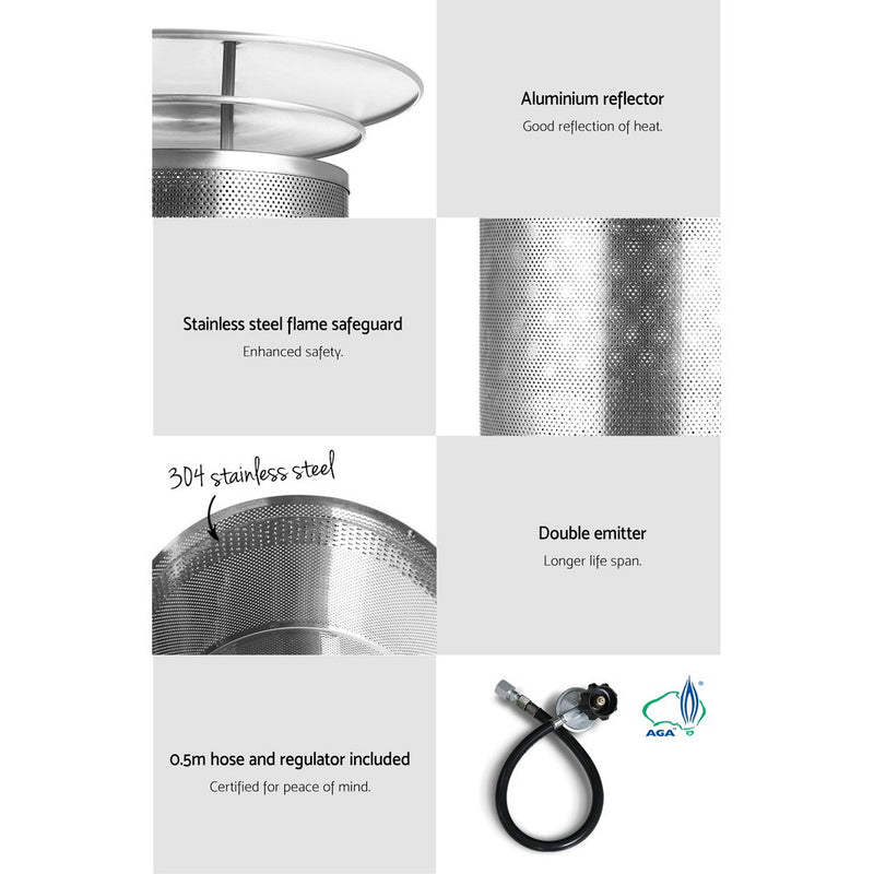 Danoz Direct - Devanti Outdoor Gas Patio Heater in black! For chilly nights, this heater provides powerful heat, gas-fueled design