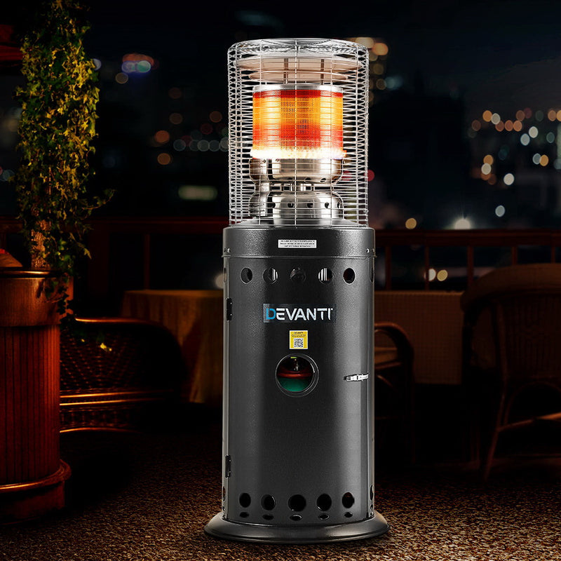 Danoz Direct - Devanti Outdoor Gas Patio Heater in black! For chilly nights, this heater provides powerful heat, gas-fueled design