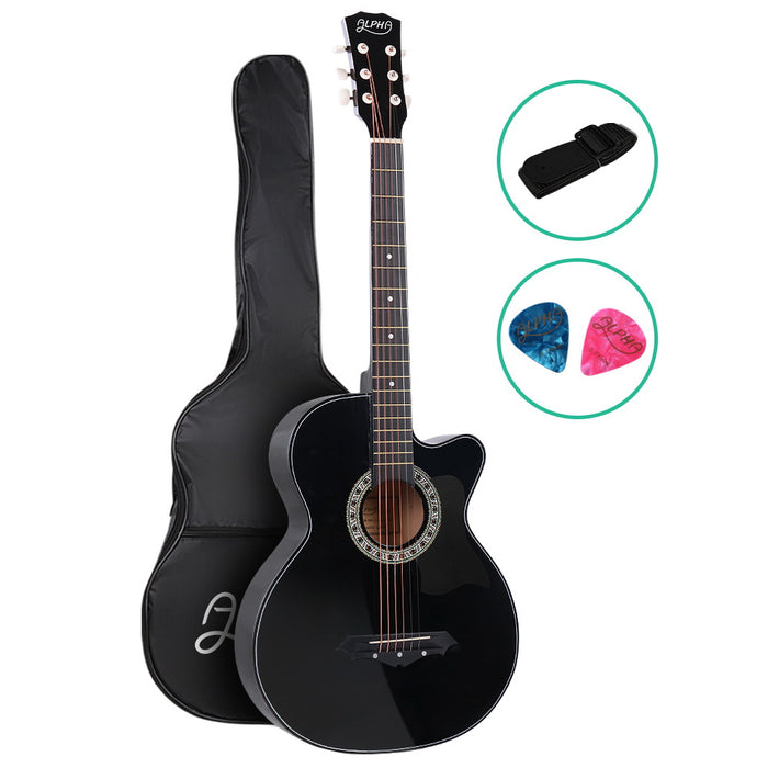 Danoz Direct - Alpha 38 Inch Acoustic Guitar Wooden Body Steel String Full Size Cutaway Black