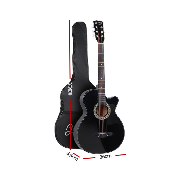 Danoz Direct - Alpha 38 Inch Acoustic Guitar Wooden Body Steel String Full Size Cutaway Black