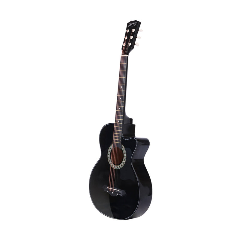 Danoz Direct - Alpha 38 Inch Acoustic Guitar Wooden Body Steel String Full Size w/ Stand Black