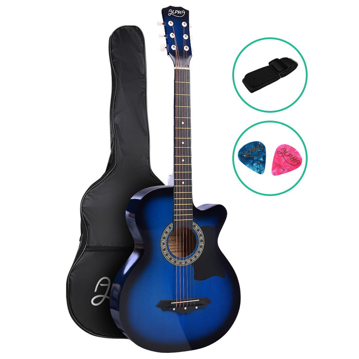 Danoz Direct - Alpha 38 Inch Acoustic Guitar Wooden Body Steel String Full Size Cutaway Blue