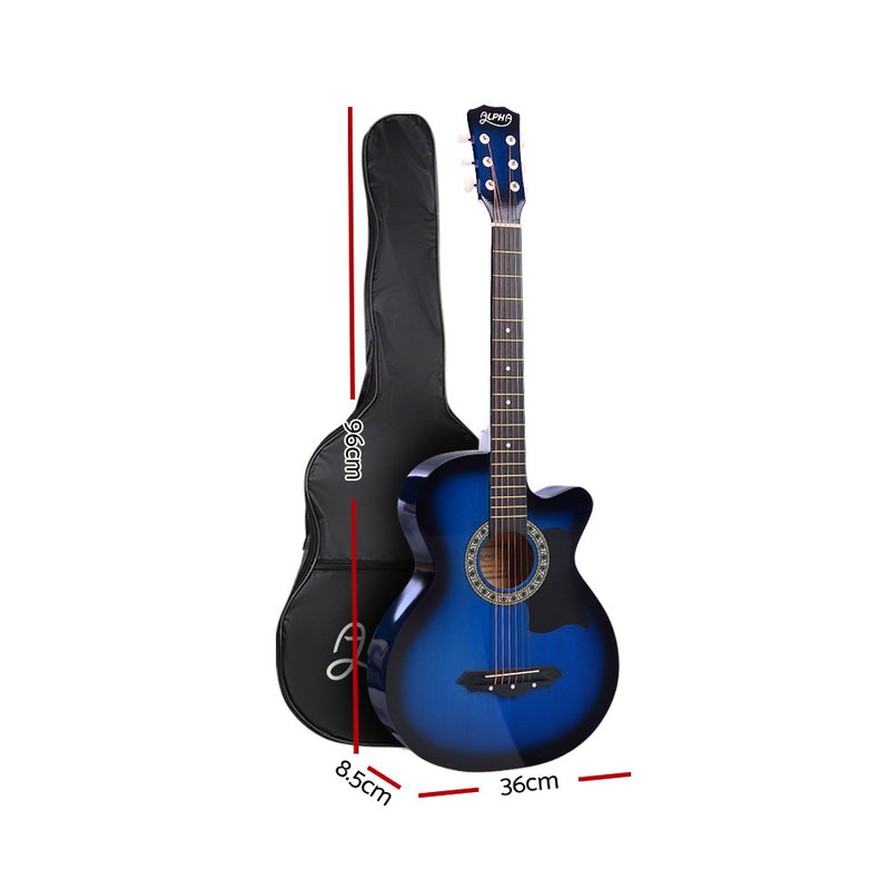 Danoz Direct - Alpha 38 Inch Acoustic Guitar Wooden Body Steel String Full Size w/ Stand Blue