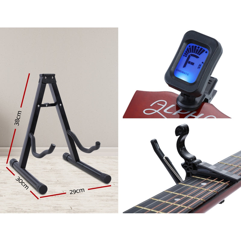 Danoz Direct - Alpha 38 Inch Acoustic Guitar Wooden Body Steel String w/ Stand Left Handed