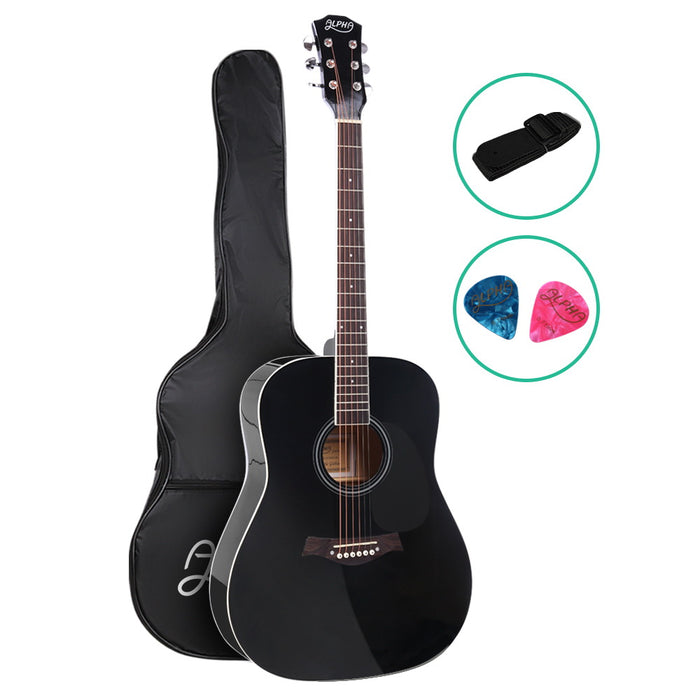 Danoz Direct - Alpha 41 Inch Acoustic Guitar Wooden Body Steel String Dreadnought Black