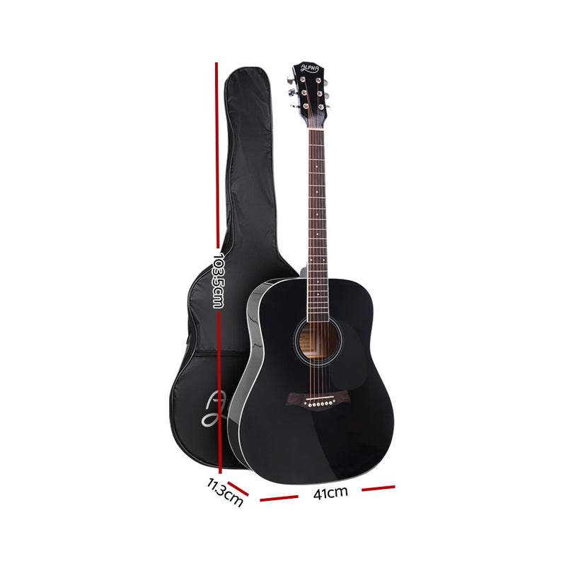 Danoz Direct - Alpha 41 Inch Acoustic Guitar Wooden Body Steel String Dreadnought Stand Black