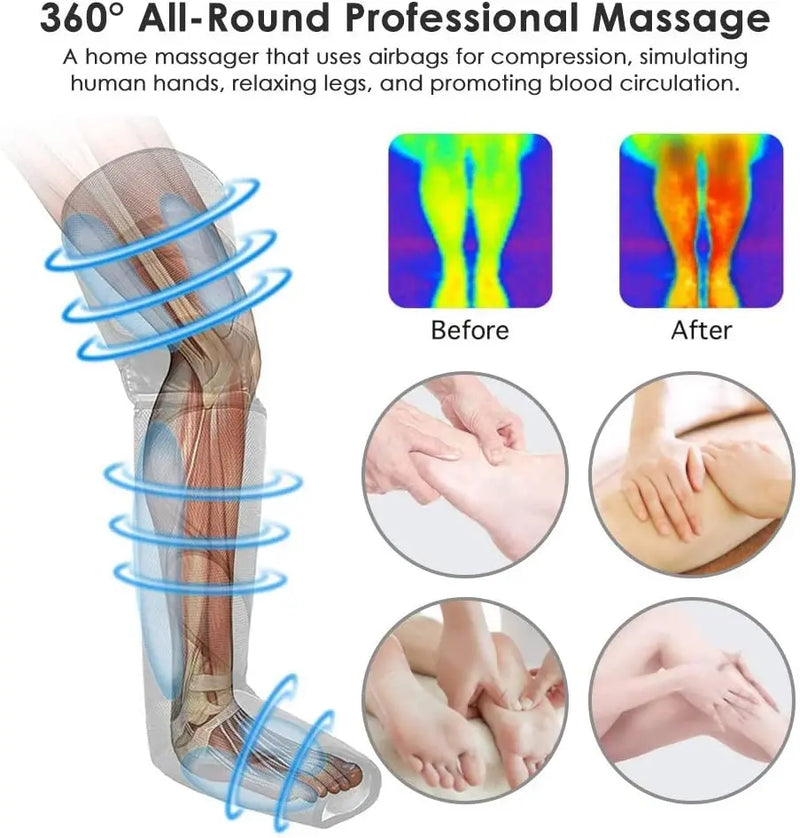 Danoz MassageSmart Air Compression Leg Massager 🦵 | 6 Modes, Knee Heat Therapy, Cordless — Foot, Calf & Thigh Full Leg Relief