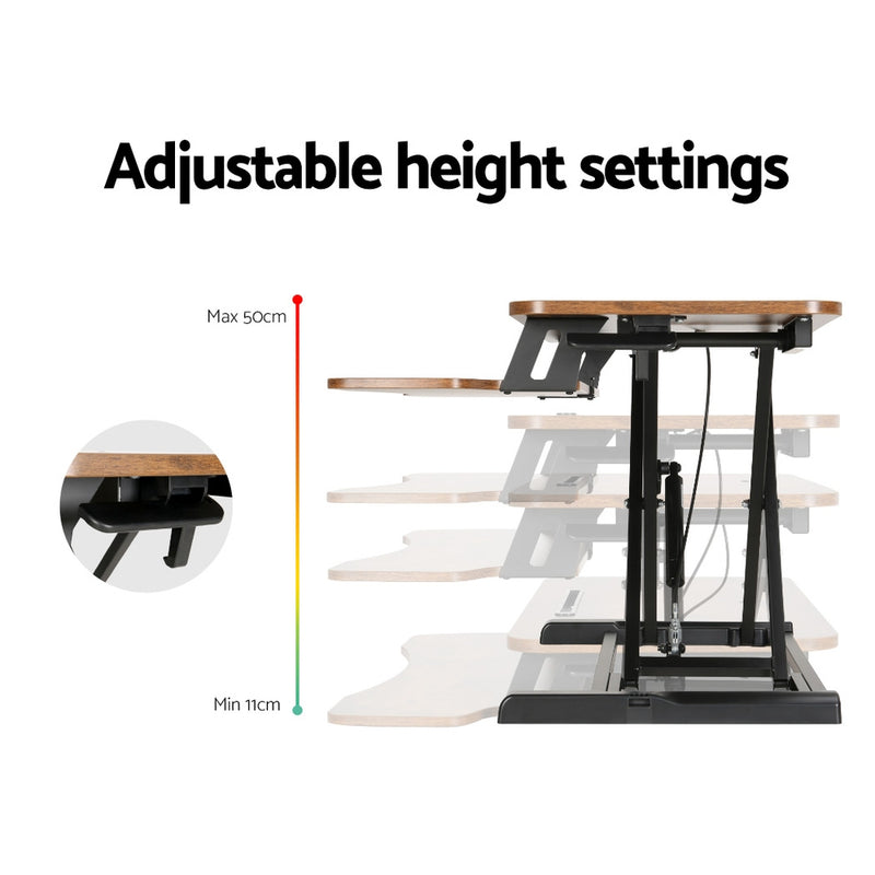 Danoz Direct - Artiss Standing Desk Riser Height Adjustable Rustic Brown 80CM