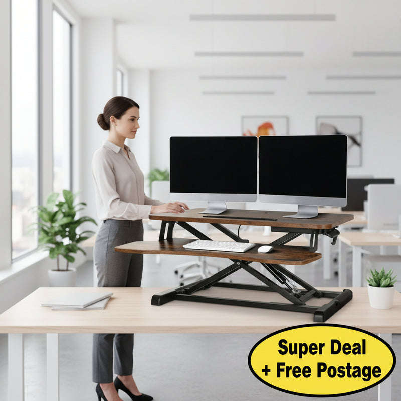 Danoz Direct - Artiss Standing Desk Riser Height Adjustable Rustic Brown 80CM