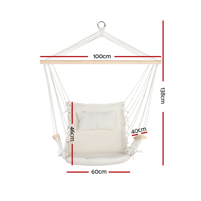 Danoz Direct - Gardeon Hammock Chair Hanging with Armrest Camping Hammocks Cream