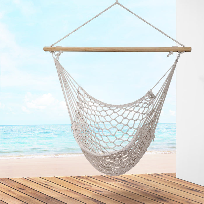 Danoz Direct - Gardeon Hammock Chair Outdoor Hanging Camping⛺ Mesh Indoor Cream