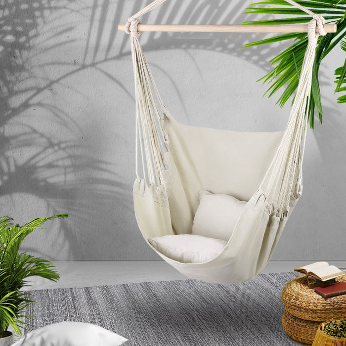 Danoz Direct - Gardeon Hammock Chair Outdoor Camping Hanging Hammocks Cushion Pillow Cream