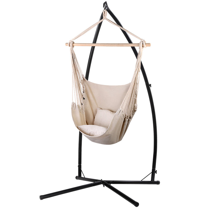 Danoz Direct - Gardeon Hammock Chair Outdoor Camping⛺ Hanging with Steel Stand Cream