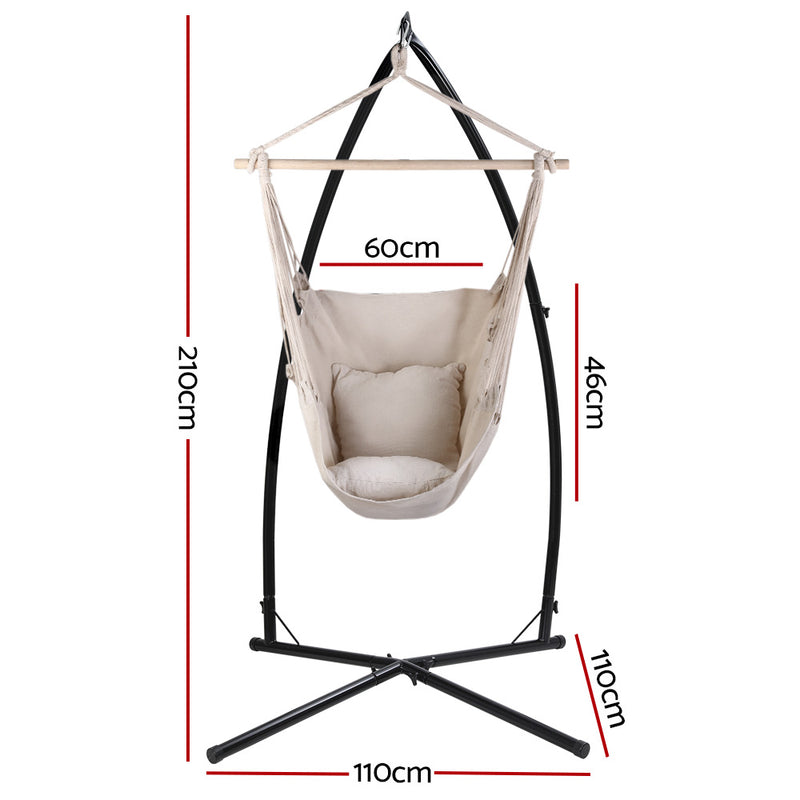 Danoz Direct - Gardeon Hammock Chair Outdoor Camping⛺ Hanging with Steel Stand Cream