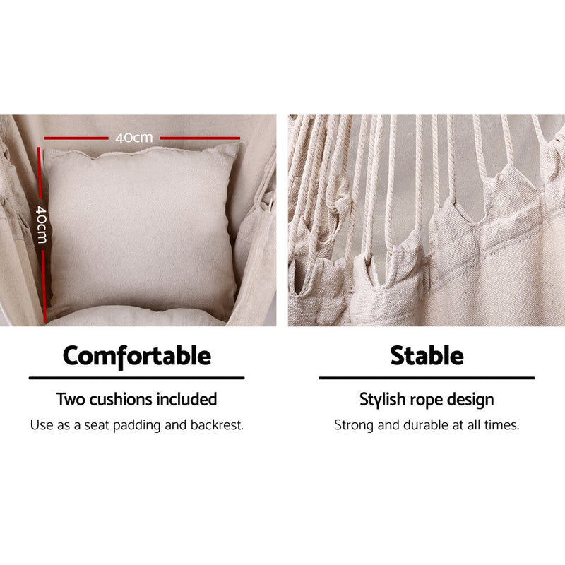 Danoz Direct - Gardeon Hammock Chair Outdoor Camping⛺ Hanging with Steel Stand Cream