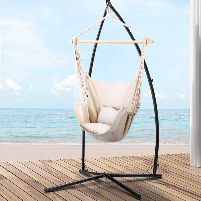 Danoz Direct - Gardeon Hammock Chair Outdoor Camping⛺ Hanging with Steel Stand Cream