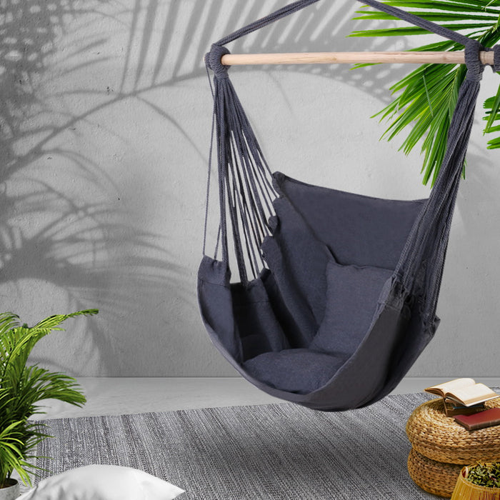 Danoz Direct - Gardeon Hammock Chair Outdoor Camping⛺ Hanging Hammocks Cushion Pillow Grey