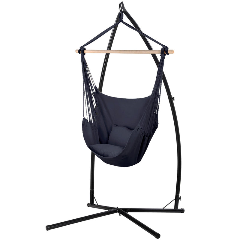 Danoz Direct - Gardeon Hammock Chair Outdoor Camping⛺ Hanging with Steel Stand Grey