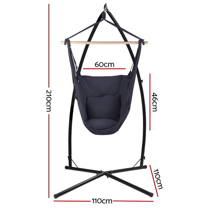 Danoz Direct - Gardeon Hammock Chair Outdoor Camping⛺ Hanging with Steel Stand Grey